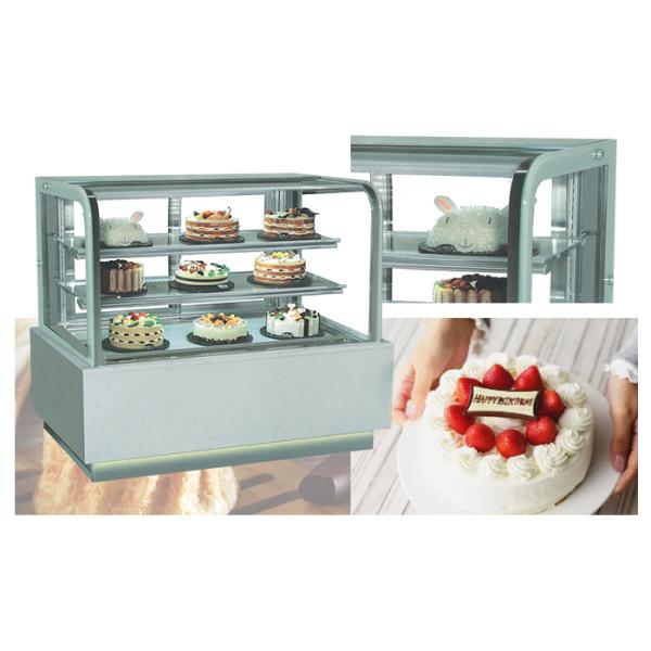 Bakery Shop 90 ° Glass Chiller Cake Showcase Air Cooling