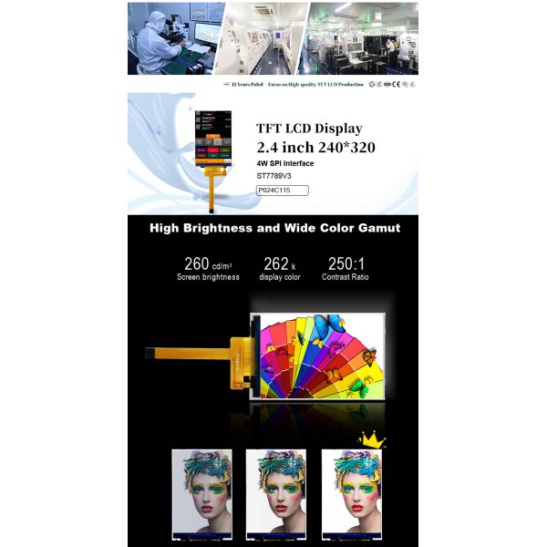 Polcd 260 Nit HD TFT Display 240X320 4 Wire SPI interface 2.4 Inch Tft Lcd