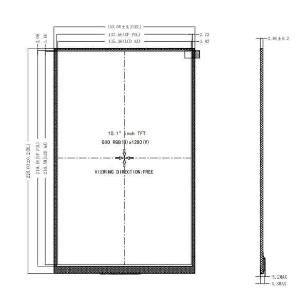 10.1 Inch 500cd/m2 Industrial LCD Module With 800*1280 Resolution LVDS Interface