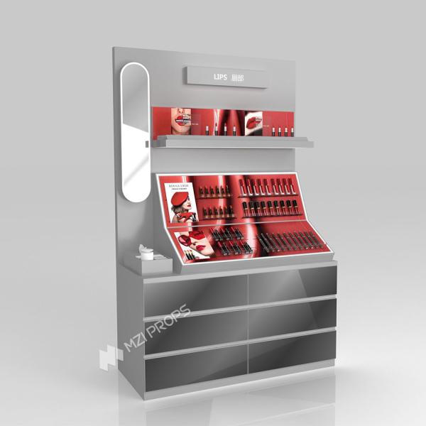 GDR04-CZ-B03 Beauty Display Rack with Soft LED Lighting and Mirrored Surfaces for Retail Counters