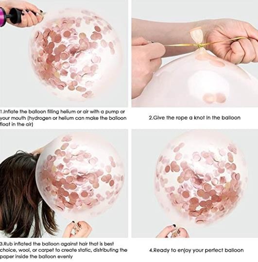 Blue Balloons + Confetti Balloons w/Ribbon | Rosegold Balloons for Parties