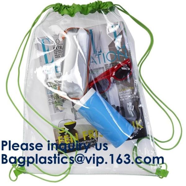 Transparent PVC Drawstring Bag With Colorful Rope,Clear PVC drawstring bag with gold string,Pvc Strips Printing Gift Pac