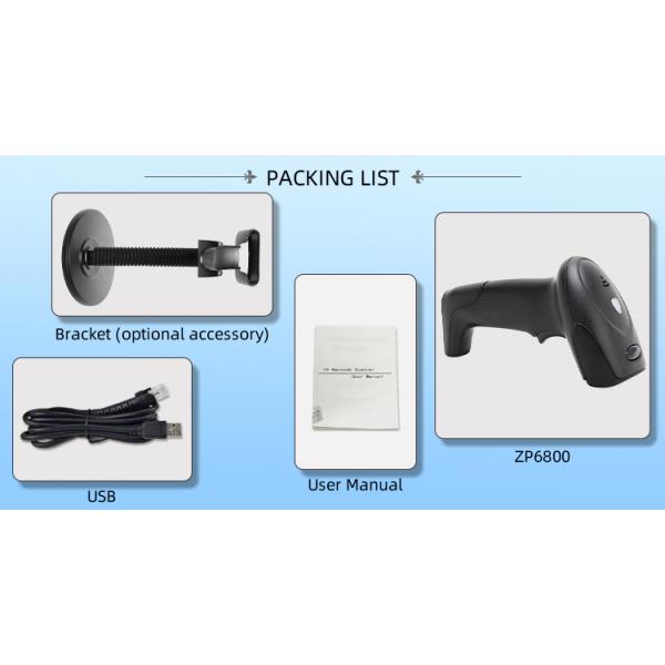 Portable ZP6800 Handheld Wired Barcode Scanner with Stand and High Printing Contrast