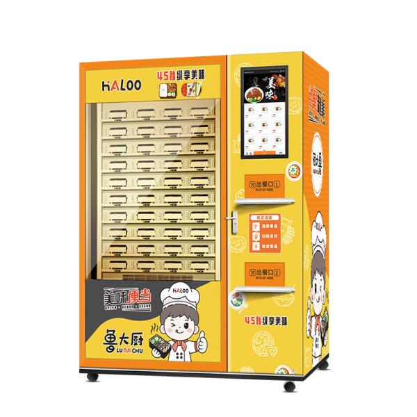 Large Capacity 2 Cabinets Hot Food Vending Machine with Microwave Heating and Smart Touch Screen