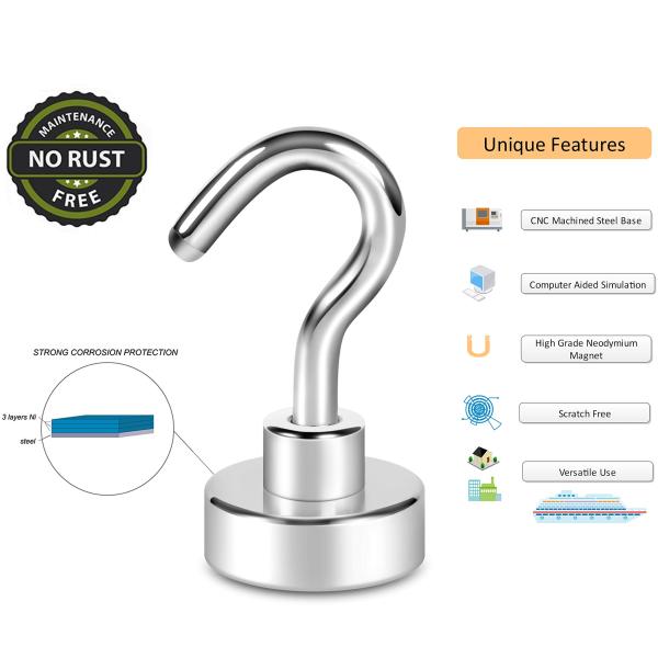 Ndfeb Grade D16 D20 D32 Strong Permanent Pot Magnetic Hook Sliver Neodymium Magnet Hook