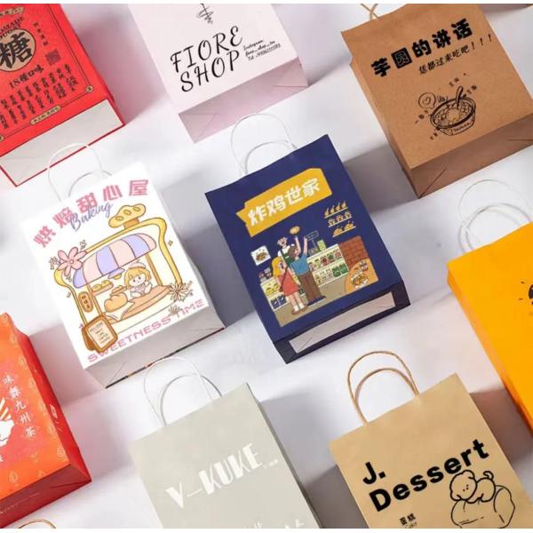 Recyclable Brown Kraft Paper Shopping Bag Packaging With Handles CMYK Color