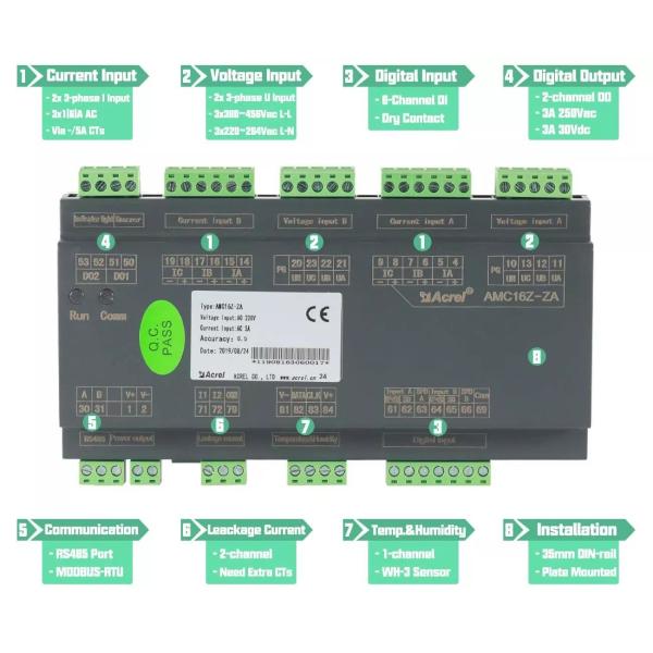 Acrel AMC16Z-ZA Dual-circuit Data Center Energy Meter AC Incoming Circuits 6way Switch State Monitoring