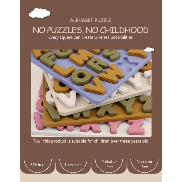 Food Grade Kids Silicone Puzzle With Letters Alphabet Shape