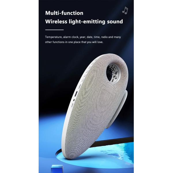 SM-2402 Model Shark Tooth Shaped Wireless Clock with Colorful Lights and Fabric Cover