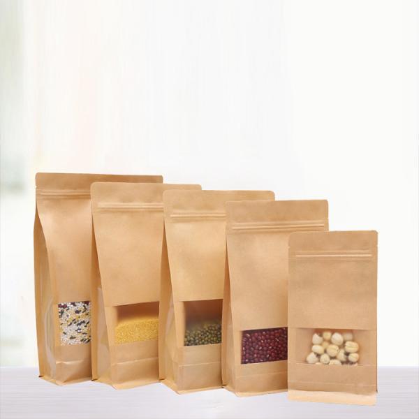 Flat Bottom Clear Window Food Package Brown Kraft Paper Bag for Snack