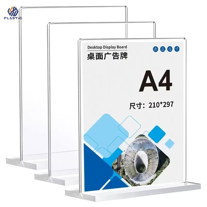 T Style Clear Acrylic Table Top Sign Holder Acrylic Notice Stands Double Sided
