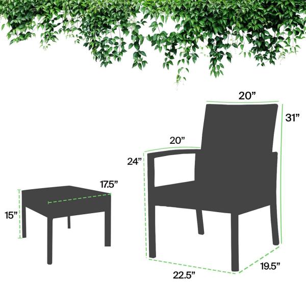 Terrace Balcony Poly Rattan Wicker Bistro Table And Chairs Set