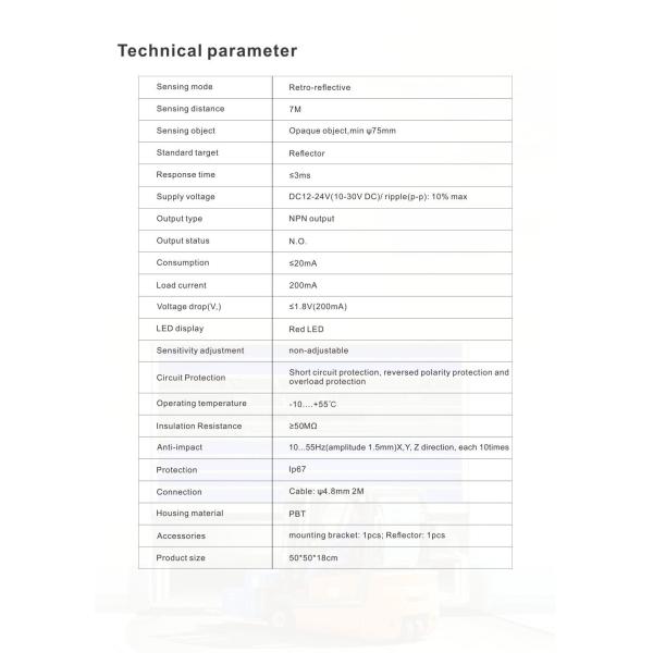 IRR-7R Reflective Infrared Sensor IP65 Waterproof Anti Sunlight Relay 7m Range
