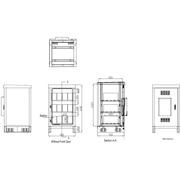 Stainless Steel Outdoor Battery Cabinet Temperature Control 3 Layer Battery For Telecom Station