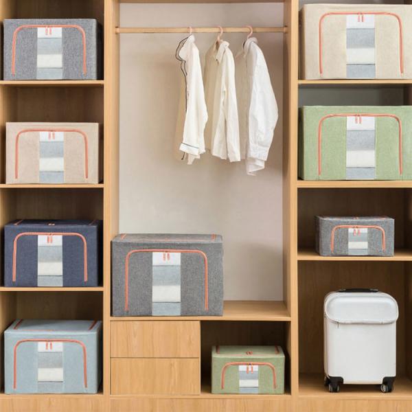 CE Cotton Linen Foldable Cloth Box Stackable Capacity 66L Practical Multipurpose Use