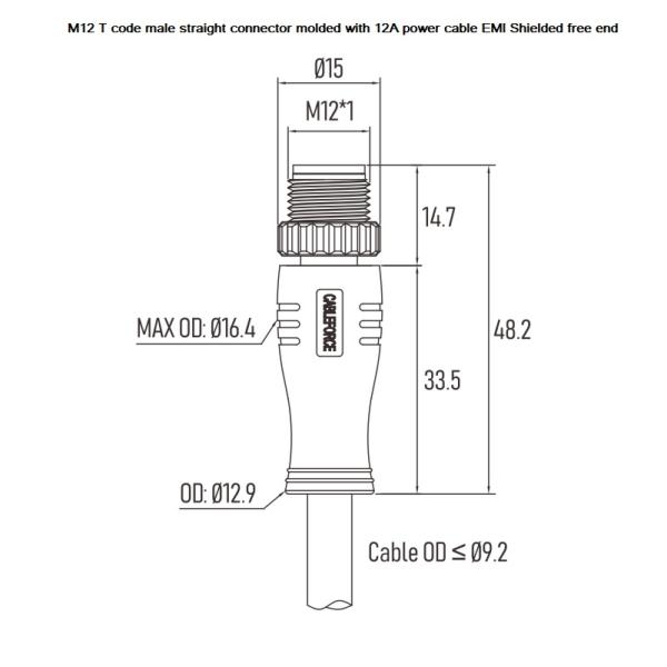 12A 63VAC Sensor Actuator Cable 4 Pin M12×1.0 Screw T Code Shielded For Robotics