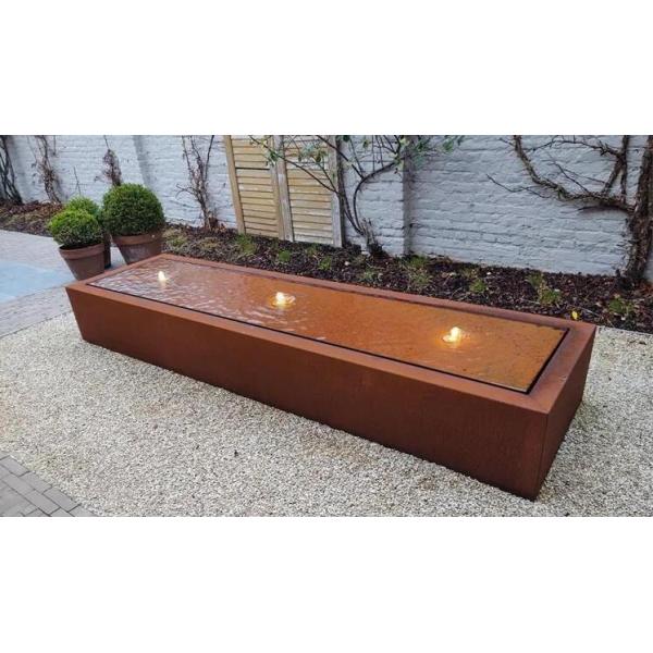 Decoration Garden Landscape Rectangular Corten Steel Water Fountain Table