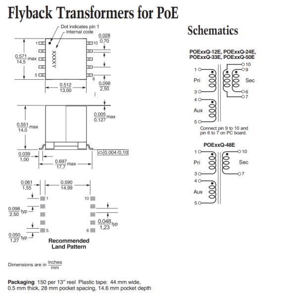 POE51Q-50ED Flyback Transformers DC PoE PD Converters 51 W