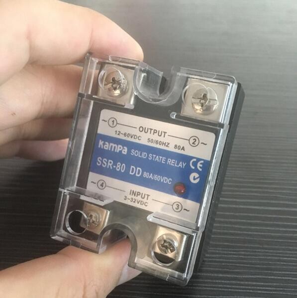 80A SSR Solid State Relay DC To DC SSR-80DD Input 3-32VDC Control Output 12-60VDC Black Solid State Relay(SSR-80DD)
