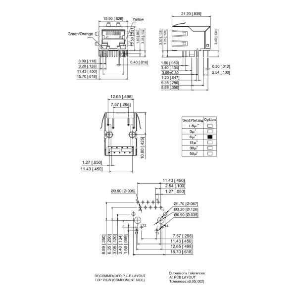 Green Yellow Orange Single Port Rj45 Connector With Magnetics 1000 Base - T
