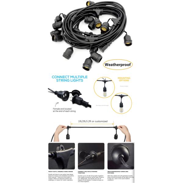 European cafe patio hanging outdoor waterproof globe led string lights with vintage edison bulbs