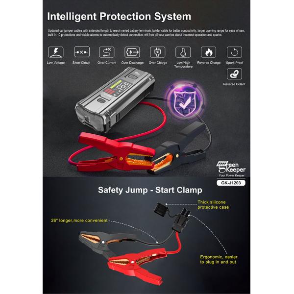 J1203 PD65W 12v 3000A High Power Car Jump Starter With Flashlight DC Output for Small Cars