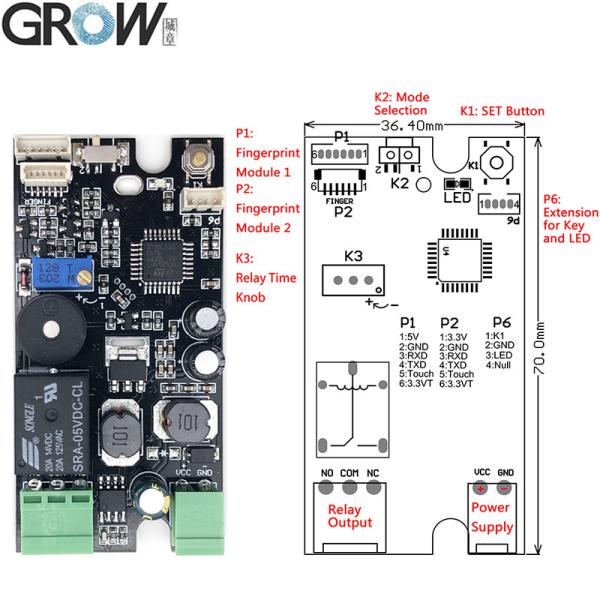 GROW K215-V1.3 DC10-30V Fingerprint Access Control Board +R502-A Fingerprint Module For Automobile Control Access control