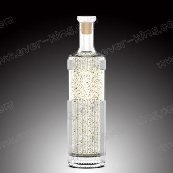 Cork Cap Blue Vodka Glass Bottle Round Shaped Customized