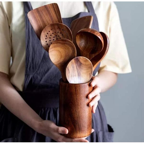 acacia Wooden Cooking Utensil Set Non Toxic Wooden Spatula For Nonstick