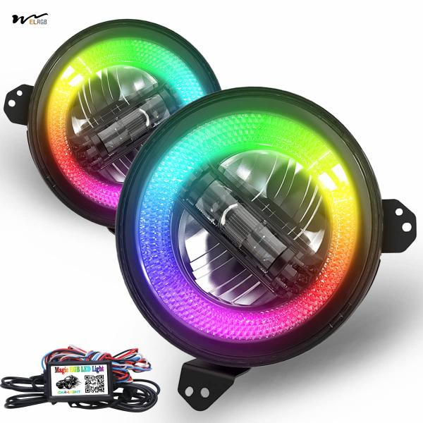 LED Headlights with Bl-ue-tooth Control 9 Inch Hi/Lo Beam DRL and 121 RGB Functions