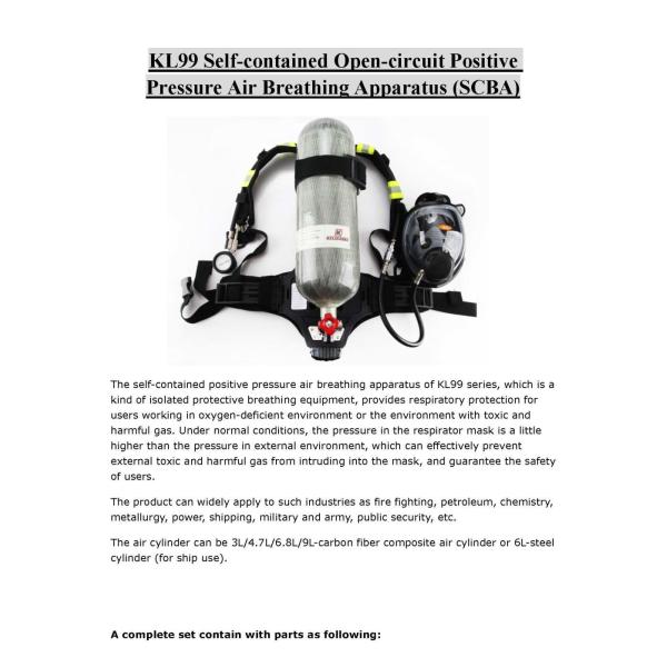 6.8L Scba Portable Breathing Apparatus Equipment with Carbon Fibre Cylinder