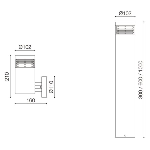 Custom E27 Garden Lights Stainless Steel IP65 Outdoor Garden Light 300mm 600mm 1000mm