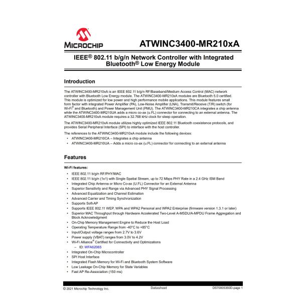 ATWINC3400-MR210CA122 WiFi 802.11b G N Transceiver Module 2.4GHz Surface Mount Integrated Circuit