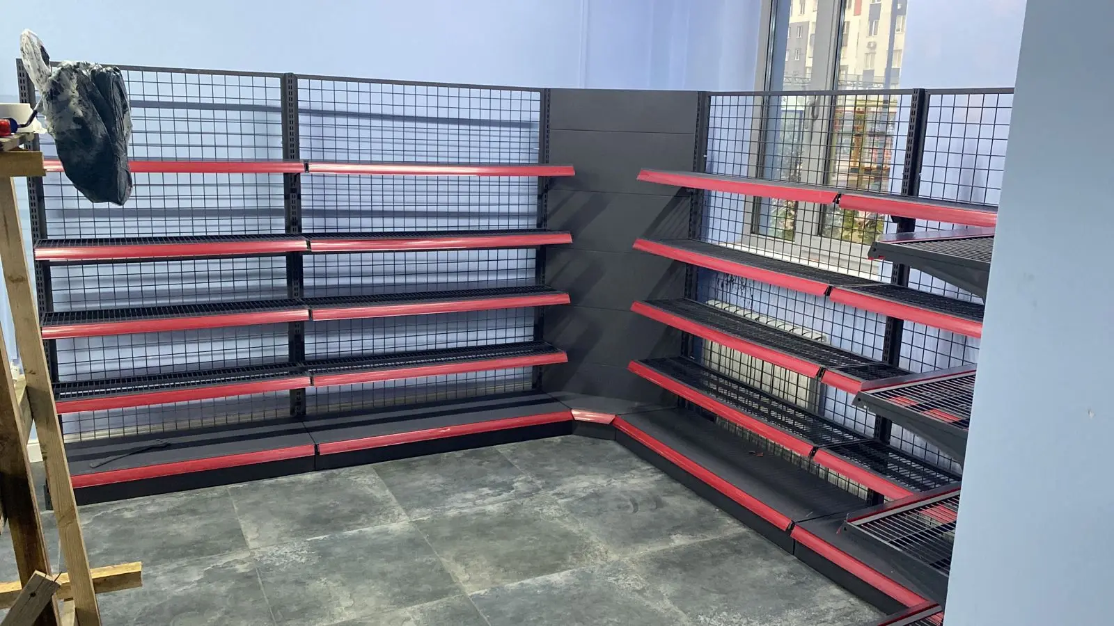 Steel Metal Grid Display Rack For Supermarket Shop Exhibit Net Mesh Shelf