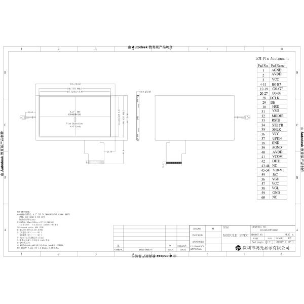 6.2 Inch TFT Car Display RGB Interface 800x480 Resolution 1000cd/M2