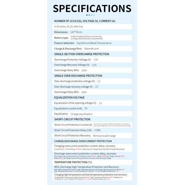 KLS LifePO4 Battery E-Bike BMS 16S 48V 50A 80A Lithium Battery Management System