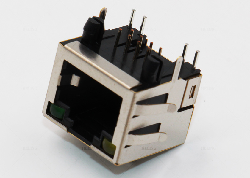 8 Pin Modular Network RJ45 Female End Single Port With EMI Tab And LED