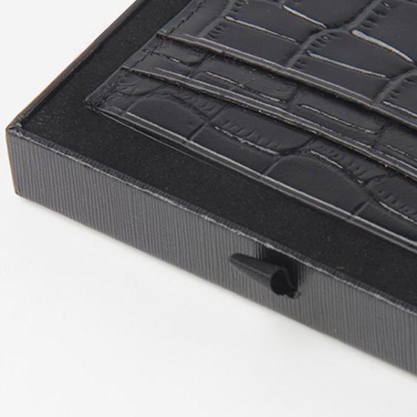 Custom Premium Black Texture Paper Rigid Cardboard Men's Sets Gift Wallets Box Packaging With Gold Foil Logo