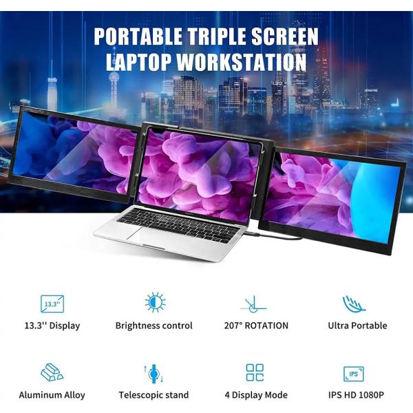 14 Inch Portable Triple Monitor For Laptop Screen Extender 300 Cd/M² 25ms