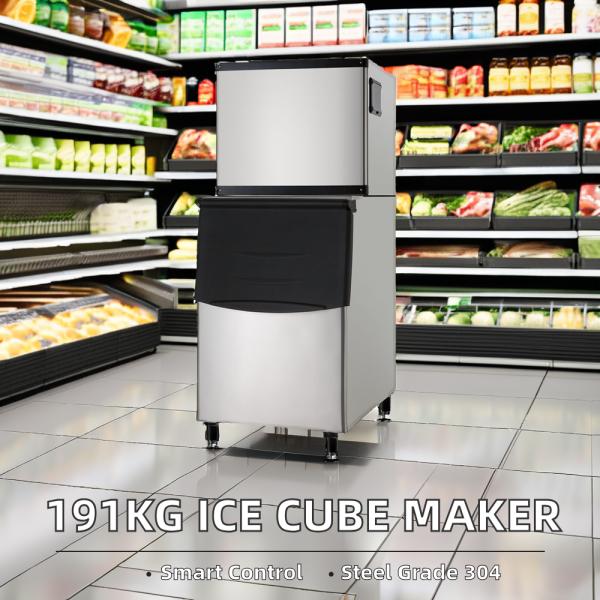 Commercial Home Business Block Ice Maker 125kg Automatic Cube Machine LED Supermarket Use Single-Temperature Home Refrigerator