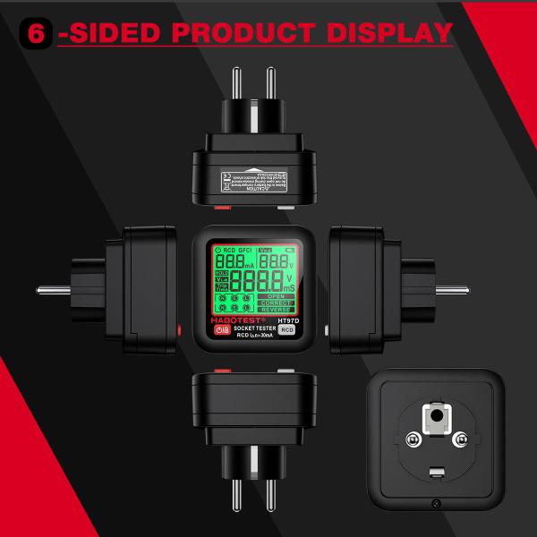 HT97 Digital Socket Tester Smart Voltage Detector RCD GFCI Voltage Test EU US UK Plug Large Display CE Certified