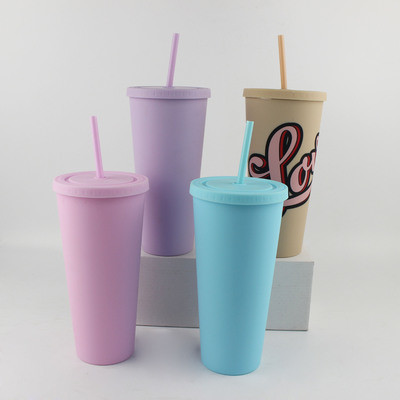 450ml 650ml 22oz Plastic Travel Tumbler With Straw And Lid 6 Vibrant Colors Reusable Plastic Coffee Tumbler Eco Friendly Customized Acceptable