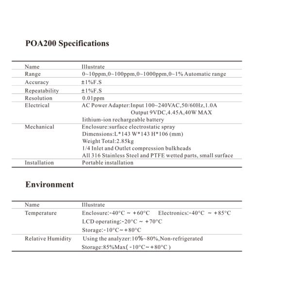 POA200 Oxygen Gas Analyzer 0.01ppm Minimum Resolution With 32 Bit High Speed Processor