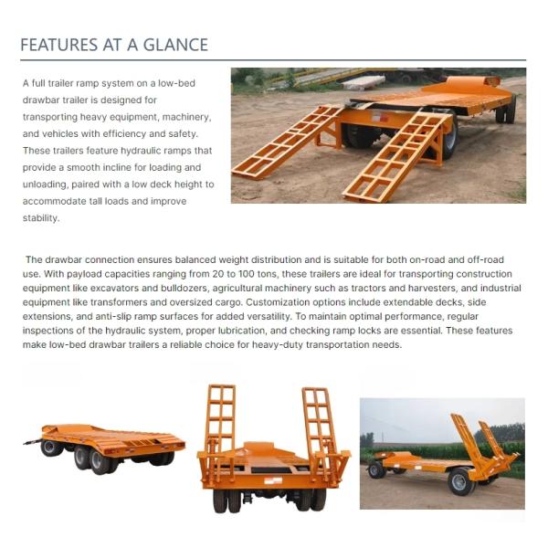 Hydraulic Ramp System Low Bed Draw Bar Full Trailer For Sale