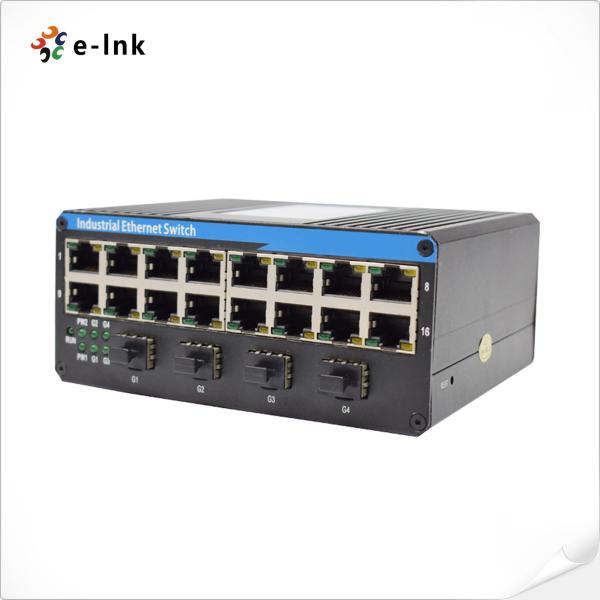 16 Port Industrial Unmanaged Ethernet Switch with 10/100M Auto-Negotiation, 4x1000Base-FX SFP, Redundant Dual DC Power