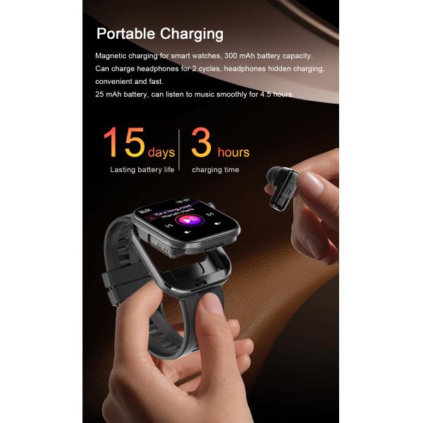 T99 TWS Smart Watch 2-in-1 Bluetooth Earphones 2.02''TFT square screen Bluetooth Call