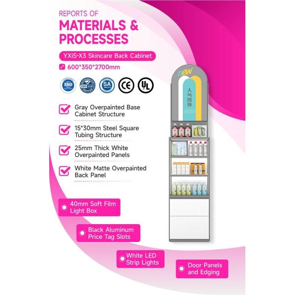 YXiS-X3 40mm Soft Film Light Box Skincare Display Cabinet with Adjustable Shelves