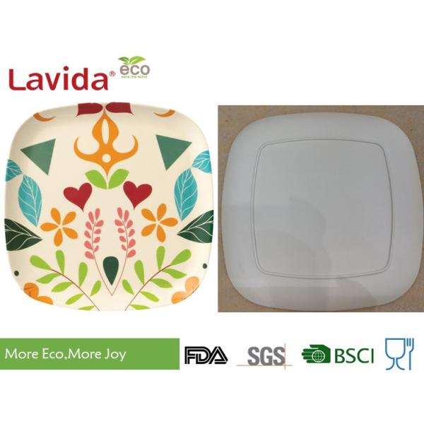 Customized pattern Big size Eco-friendly square Bamboo Fibre Dinner serving Plate 11 inch 28cm