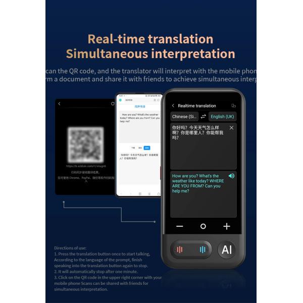 AI Intelligent Voice Real Time Z16 Translator Machine 139+ Multi Online Languages 4 Inch Big Screen Portable Offline Tradutor
