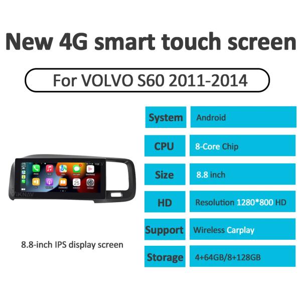 2011-2014 Volvo S60 Touch Screen Car Stereo Radio Tesla Style Android Multimedia Player